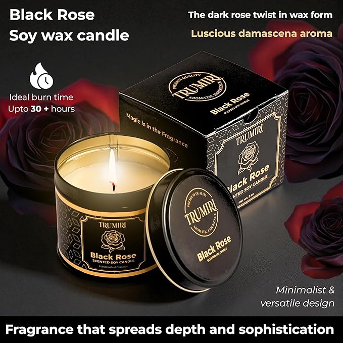 Black Rose Candle Strong Scented Soy Candel Natural Non Toxic Velas Aromáticas Gift for Women Pack of 1 5Oz Decorartive Travel Tin