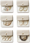 Popvibe 6 Pcs Jewelry Bags Clear Mini Pouch Small Jewelry Pouches for Traveling Leather Portable Travel Jewelry Organizer and Storage Bag for Earrings, Necklace, Beige