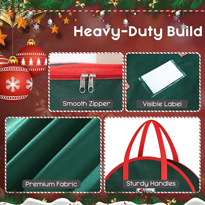 Criusia Wreath Storage Container, 2 Pack Christmas Wreath Storage Bag with Sturdy Handle, Two-way Zipper,Durable Wreath Storage Organizer Box for Holiday Decoration (Green, 36"x8")