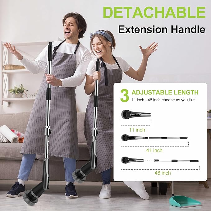 Dreazu G2-Pro Electric Spin Scrubber - Upgraded 10-in-1 scrubber brush electric, Retractable Handle & 2-Speed for Bathroom, Bathtub, Kitchen, Tile Floors(Gray Brush Head）