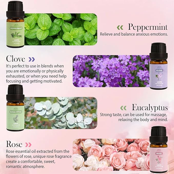 8 Pcs Pure Essential Oils for Diffusers for Home Care, Skin Care, Candle Making-Peppermint, Lavender, Eucalyptus,10 ML Essential Oils Gift Set, Christmas Birthday Present
