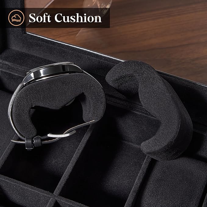 ProCase Watch Case, 8 Slot Mens Watch Box Holder Organizer with Glass Lid, 2-Layer Watches Display Case, Mens Jewelry Box with Drawer, Birthday Valentine Gifts for Men Women -8 Slot, Black