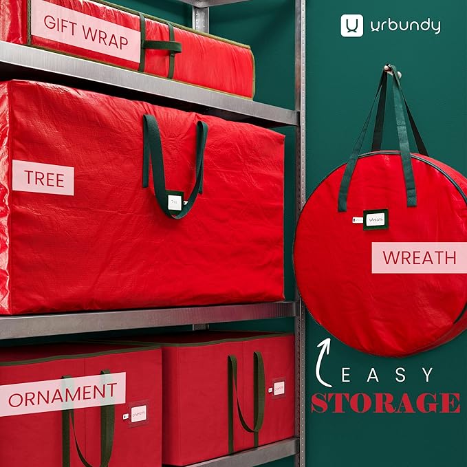 Heavy Duty Wreath Storage Bag 30 Inch, 2-Pack - Christmas Wreath Storage Container Red - Waterproof Plastic Material Wreaths Holder Storages - Holds 30 Inch Wreaths For Year Round
