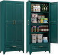 75" Kitchen Pantry Cabinet with Drawer, Metal Storage Cabinets with Doors and Adjustable Shelves, Green Tall Pantry Cabinet for Dinning Living Room, Home