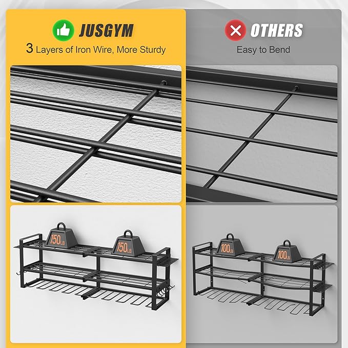 Power Tool Organizer Wall Mount, 3-Tier Tool Storage Rack with 8 Drill Holders, 300LBS Load Heavy Duty Cordless Tool Shelf for Garage Organization, Gift for Men