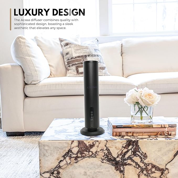 Levona Scent Essential Oil Diffuser - Cold Air Diffuser, Waterless Plug-in Aroma with Night Light, App Controlled - for Home, Office & Hotel - Covers 1000 sq ft - Acasa 1000, Black (Oil Not Included)