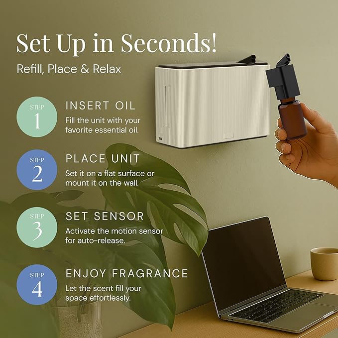 Air Esscentials AE101Bat Waterless Scent Air Machine, Battery Operated Aroma Diffuser with Motion Sensor, Wall Mount or Portable, Oil-Based Fragrance Only, 100 Sq. Ft. Coverage