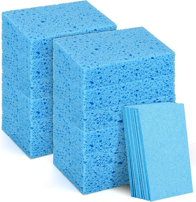 MOWPOG 12 PCS Dish Sponges Kitchen, Non Scratch Cleaning Sponge for Non Stick Cookware, Natural Compressed Cellulose Wash Scrub for Household Bathroom, Soft Washing Scrubbers (Blue)