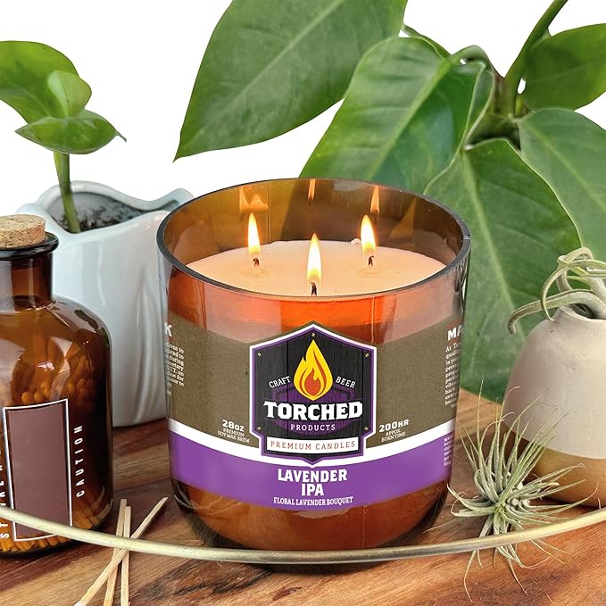 Torched Beer Scented Candles | Natural Soy Wax Candle | Lavender IPA Scent 28 oz | Makes a Great Gift for Men, Beer Lovers, and Collectors | Bar Man-Cave Decor and Accessories