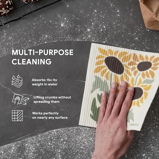 RECYCO Swedish Dishcloths for Kitchen | 6 Pack Autumn Leaf Washable Dish Rags | Cellulose Reusable Cleaning Paper Towels | Absorbent Counter Dish Cloth Sponge Kitchen Wipes, 8" L x 7" W