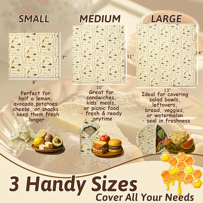 Zadoreck Reusable Beeswax Bread Bags Set – 2 Large Organic Linen Bread Bags (17 x 13 Inches) + 3 Beeswax Wraps for Food, Homemade Bread, Bagel,Sourdough, Freezer Safe & Keeps Food Fresh