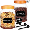 SAIOOL 2-Pack Striped Borosilicate Glass Airtight Canisters - Big mouth Large Capacity, Acacia Wood Lid, Food Storage Jars for Flour, Pasta, Pantry Organization (3/4 Gallon （Strew 2 pack）)