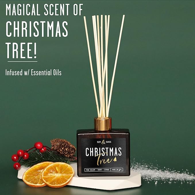 Christmas Tree Diffuser, Christmas Diffuser Decor - w/Pine Balsam, Cedar & Citrus I Infused w/Essential Oils I 3.75 OZ Oil I Long-Lasting Scent Lasts 4-6 Month's I Made in The USA