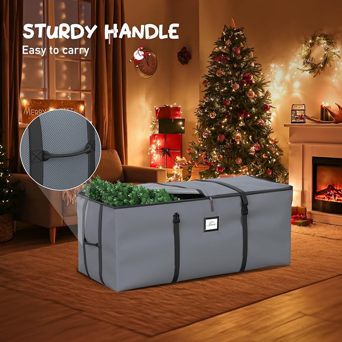 Mrrihand Christmas Tree Storage Bag, Large Artificial Christmas Tree, Anti-Tear Heavy-Duty 600D Oxford Cloth Christmas Tree Storage Box with Handles, Christmas Tree Storage Container (Grey, 9Ft)