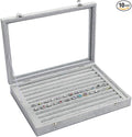 Jewelry Tray Ring Organizer Box with Clear Lid Velvet Tray for Jewelry Storage Display Case, 10 Slots Can Hold 100 Rings Earrings Dustproof Necklace Jewelry Box Organizer & Tray (Grey)