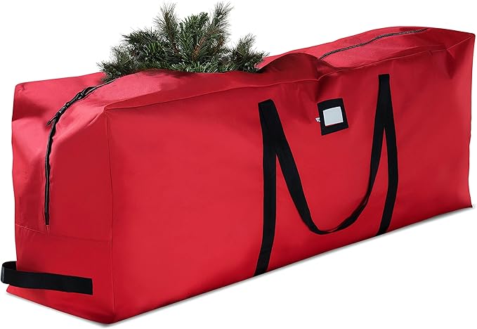 Christmas Tree Bag 9ft- Fits Heavy Duty Artificial Trees- Tear Proof 600D Oxford Fabric Waterproof Xmas Tree Storage Bag with Durable Handles & Zipper- Card Slot - Red