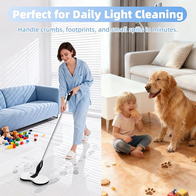 KOJEO Electric Mop for Floor Cleaning, As Seen On TV, Cordless Spin Mopper Motorised Electric Mops for Hardwood Tile Laminate Floor Daily Light Cleaning (No Water Tank)