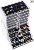 ProCase Earring Holder Organizer Jewelry Box with 10 Drawers, Acrylic Clear Earring Case with Adjustable Velvet Trays for Women - Black,10 Layers