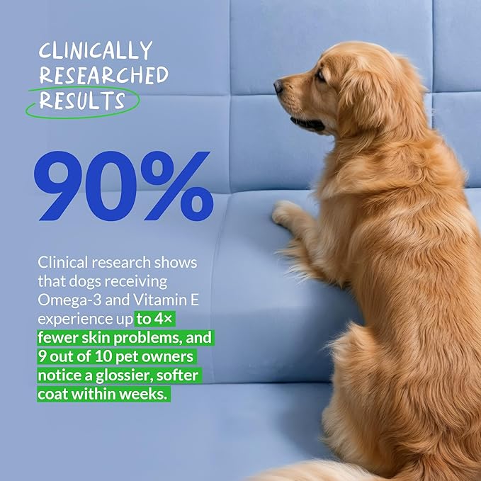 Omega 3 Fish Oil for Dogs - 120 Chewable Tablets - with Omega 3, 6, and 9, Vitamin E for Dog Shedding, Itchy, Dry Skin, Joint & Heart Support (Soft Chews)