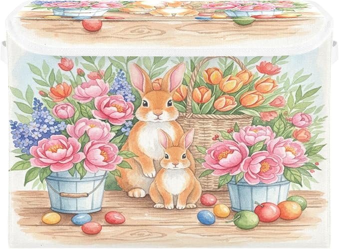 senya Easter Baskets Collapsible Storage Bins with Lids, Rabbits Eggs F Storage Boxes Clothes Baskets for Organizing