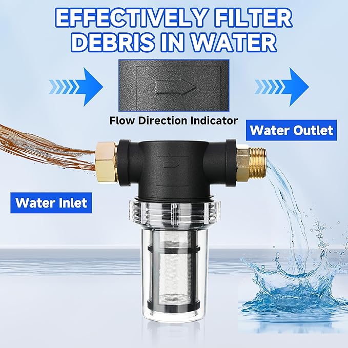 M MINGLE Garden Hose Filter for Pressure Washer Inlet, Inline Sediment Water Filter Attachment with 100 Mesh and 40 Mesh Screen, 2 Pcs