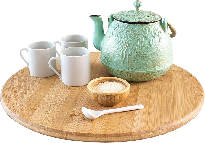 TB Home Lazy Susan Organizer for Cabinet, Pantry or Tabletop – 14" Bamboo Turntable for Kitchen, Counter or Spice Rack Storage