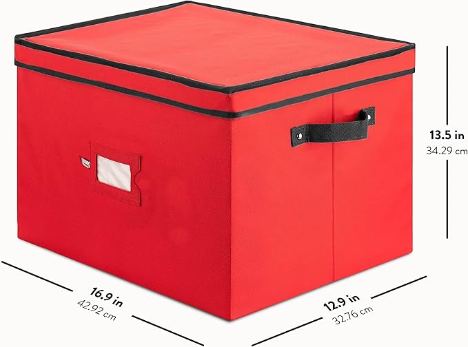 ZOBER Christmas Ornament Storage Box - Stores 36 4" Large Ornaments with Individual Trays - Tear Proof 600D Oxford Fabric - Ornament Organizer Storage Box, Durable Christmas Containers Holder - Red
