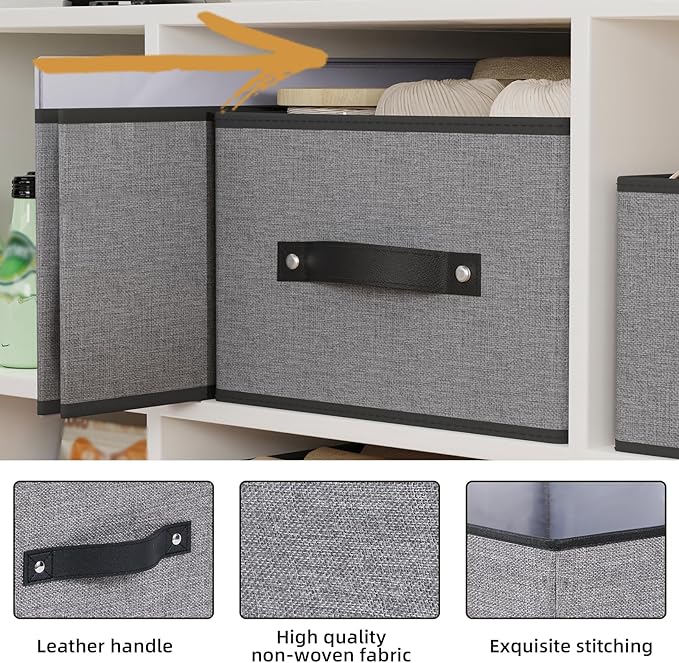 Foldable Storage Boxes, Fabric Storage Baskets with Handles, Cube Organizer Bins for Organizing Shelves, 13 × 9.1 × 5.5 Inch, Gray, 2-Pack