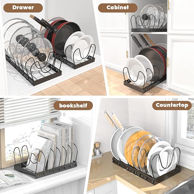 NomNest 2PACK Lid Organizers for Kitchen, Pots and Pans Organizer Under Cabinet with 16 Adjustable Dividers, Countertop Lid Holder, Rust-Resistant, Tool-Free Installation, Easy to Clean