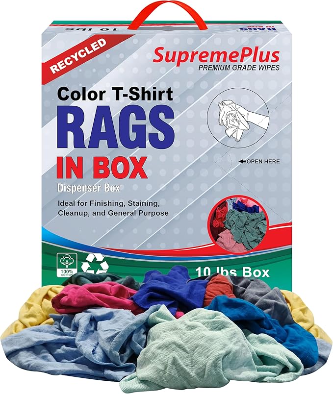 Recycled Color Knit Cleaning Rags (10 lbs. Compressed Box) – Shop Cloths Bulk for Workshops, Mechanics, Painters, and Home Use, Multipurpose Cotton T-Shirt Rags