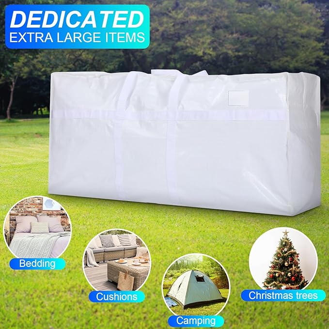 Windyun 4 Pack 98 Gallon Extra Large Moving Bags XXL Heavy Duty Storage Bag with Strong Zipper Handle Jumbo Big Tote Box Foldable for College Dorm Travel Clothes Duffle Blanket Pillow(White)