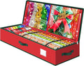BlessedSeason Wrapping Paper Storage Organizer for 40 Inch Christmas Gifts Wrapping Paper, 2 Visible Supplies Pockets for Holiday Accessories, Christmas Decoration Storage Containers, Red