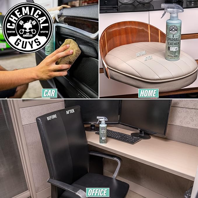 Chemical Guys SPI_103_1602 Sprayable Leather Cleaner and Conditioner in One for Car Interiors, Apparel, and More (Works on Natural, Synthetic, Pleather, and More) Leather Scent, (2 Pack) 16 fl oz