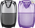 Buyongwant Collapsible Pop Up Laundry Hamper, Extra Large Mesh Foldable Laundry Basket Bag, 28" x 16" x 16", 2 Pack (Black + Purple)