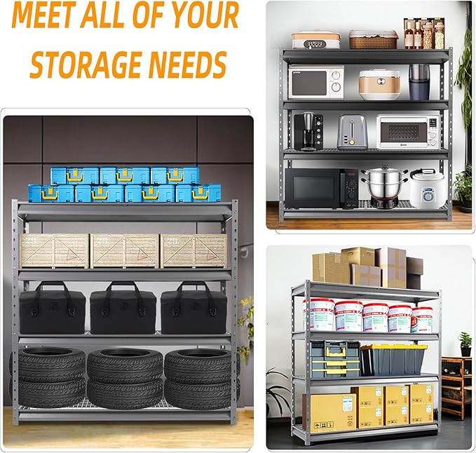 Shuntong The Atlas 72" W Metal Garage Shelving Unit Load 12000 Lbs, Heavy Duty Storage Rack, Adjustable Industrial Shelves for Warehouse Shop Basement, 72" W x 24" D x 72" H, Grey