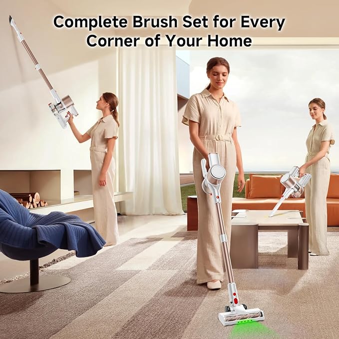 Honki Cordless Vacuum Cleaner, 500W/40Kpa Vacuum Cleaners for Home, Stick Vacuum Cordless with LED Display, Anti-Tangle & Wall Mount, 8 in 1 Lightweight Vacuum for Hard Floors Pet Hair(Gold)
