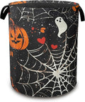 Halloween Laundry Basket Pumpkin Collapsible Hamper with Handles, Bat Spider Web Waterproof Oxford Storage Bin for Bathroom Bedroom Nursery Home Halloween Decor 16"x20"