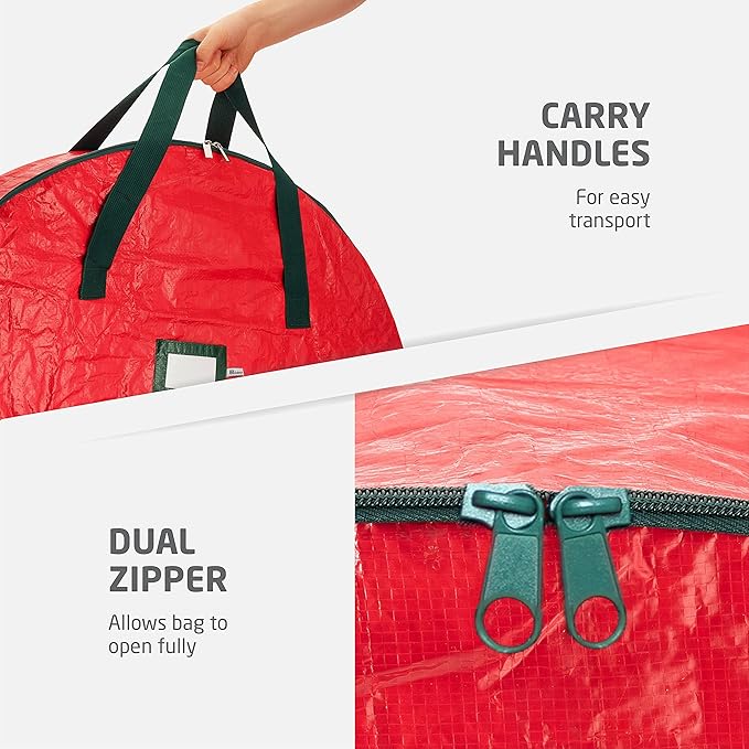 ZOBER Christmas Wreath Storage Container 30 Inch - Wreath Bag for Artificial Wreaths Box - Dual Zippered Wreaths Storage Bag with Strong Durable Handles - Red