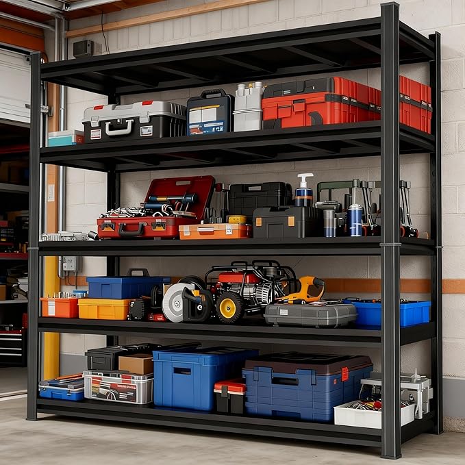 Garage Shelving Unit, Heavy Duty Metal Adjustable Storage, Steel Shelves, Industrial Shelves for Heavy Tools and Equipment, Ideal for Garage, Basement, Black (5-Tier, 77.4" H x 47.2" W x 18" D)