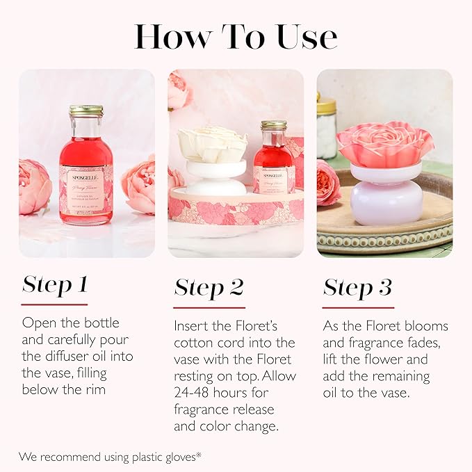 Spongellé Peony Flower Reed Diffuser – Luxury Scented Home Fragrance, Long-Lasting Aroma, Decorative Glass Vessel, Gift-Ready Box – Private Reserve Collection