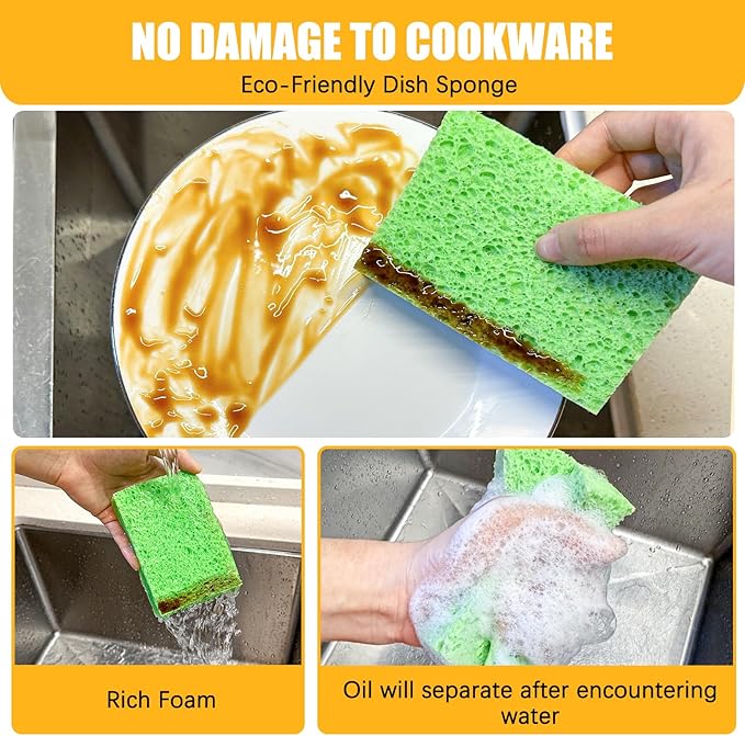 JOHOKAKITI Kitchen Sponges, 12-Count Cellulose Sponges, Durable Dish Sponge for Cleaning, Cleaning Scrub Colored Sponge, Multiple Use for Dishes Washing, Compressed Packaging