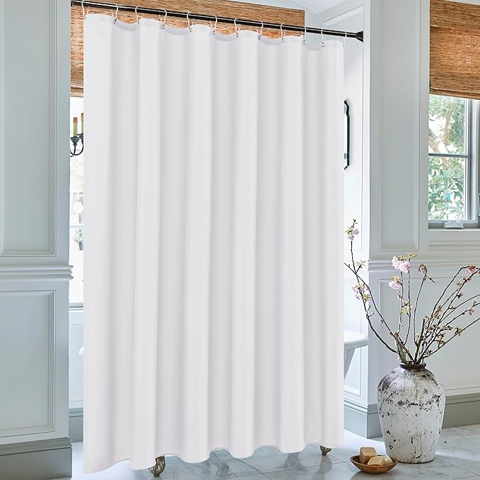 Biscaynebay Fabric Shower Stall Curtain Liners, White 66'' Width x72'' Length, Water Resistant Bathroom Curtains, Weighted Bottom Machine Washable