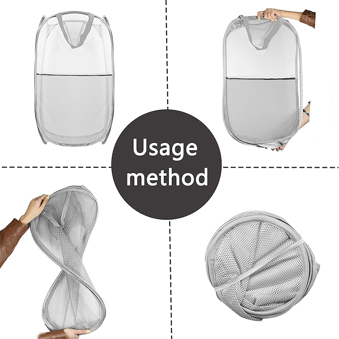 Buyongwant Collapsible Pop Up Laundry Hamper, Extra Large Mesh Foldable Laundry Basket, 28" x 16" x 16", 2 Pack (Black + Grey)