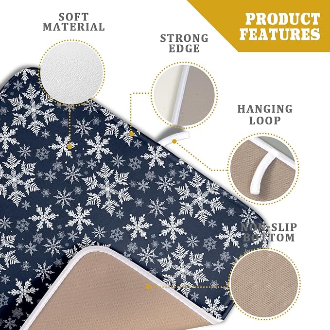 Christmas Dish Drying Mat for Kitchen Counter 18x16 Inch Xmas Snowflake Drying Mat with Absorbent Reversible Microfiber Blue Dish Drainer Mats Rack Pad for Coffee Countertop Protector