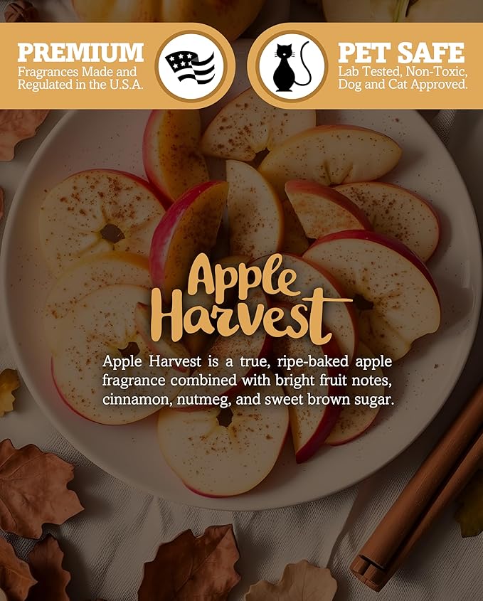 Apple Harvest Scented Natural Soy Candle, Essential Fragrance Oils, 100% Soy, Phthalate & Paraben Free, Clean Burning, 9 Oz.