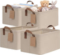 CHICVITA 4 Pack Storage Baskets for Shelves, Foldable Closet Organizer Bins with Handles, Toy Storage Basket for Nursery Living Room, 14.8" x 10.3" x 8.3", Brown