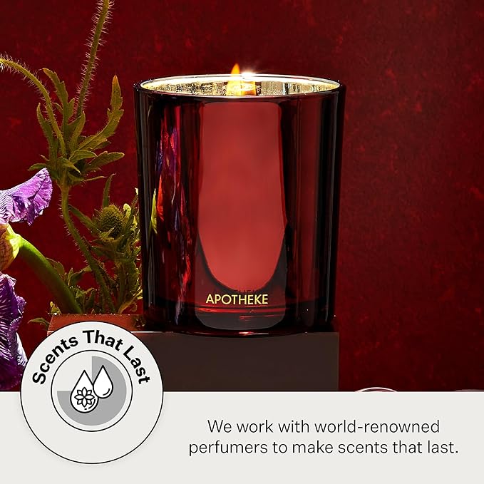 Apotheke Signature Scented Candles for Home, Bitter Cherry - 10.5 oz - Soy Wax, Non Toxic, Large Jar Red - Luxury Candle Gifts for Women & Men - Cardamom, Patchouli, Oud, Tonka Bean, & Smoked Vanilla