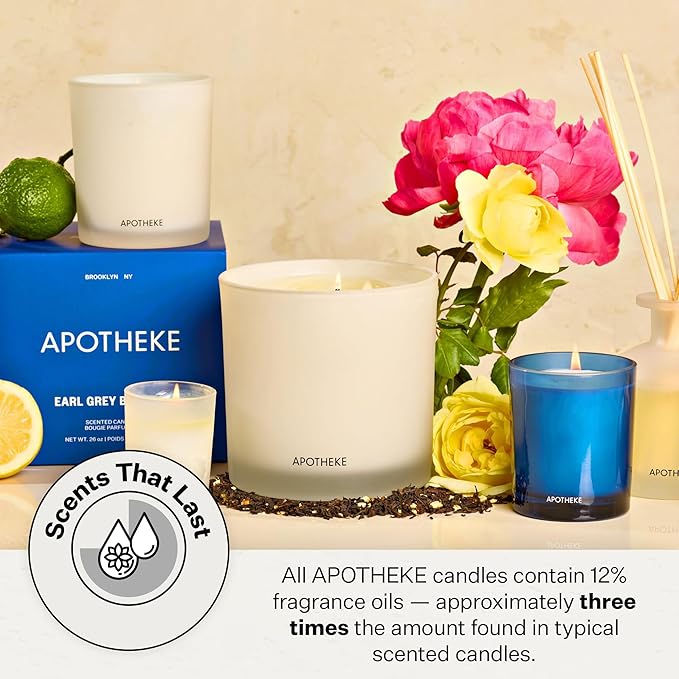 Apotheke Luxury Scented Candles for Home, Earl Grey Bitters - Petite Aromatherapy Jar Candle with Soy Wax Blend
