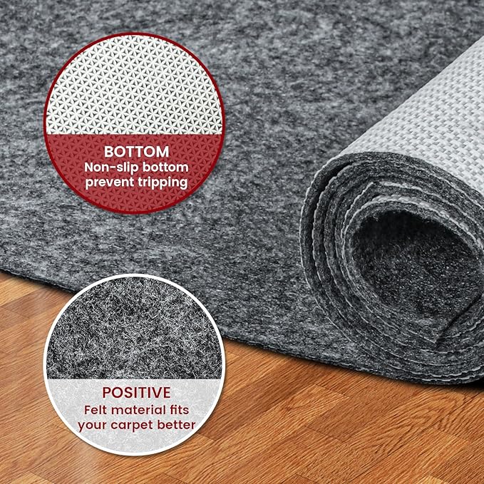Waterproof Rug Pad, 9x12 ft Area Rug Non-Slip Carpet Pad, Non-Slip Rug Pads for All Floors and Finishes, Felt Pad for Hardwood Floors, Keeps Carpets in Place Soft and Safe