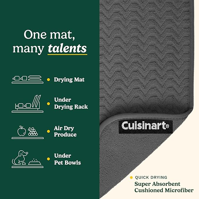 Cuisinart Dish Drying Mats for Kitchen Counter - (2) 18" x 24" Ultra Absorbent Dish Drying Mat XL - Foldable, Machine Washable, Fast Drying Dish Mat